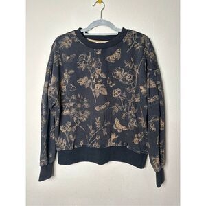 Umgee Ash French Terry Floral Crewneck Sweatshirt Sz S Oversized